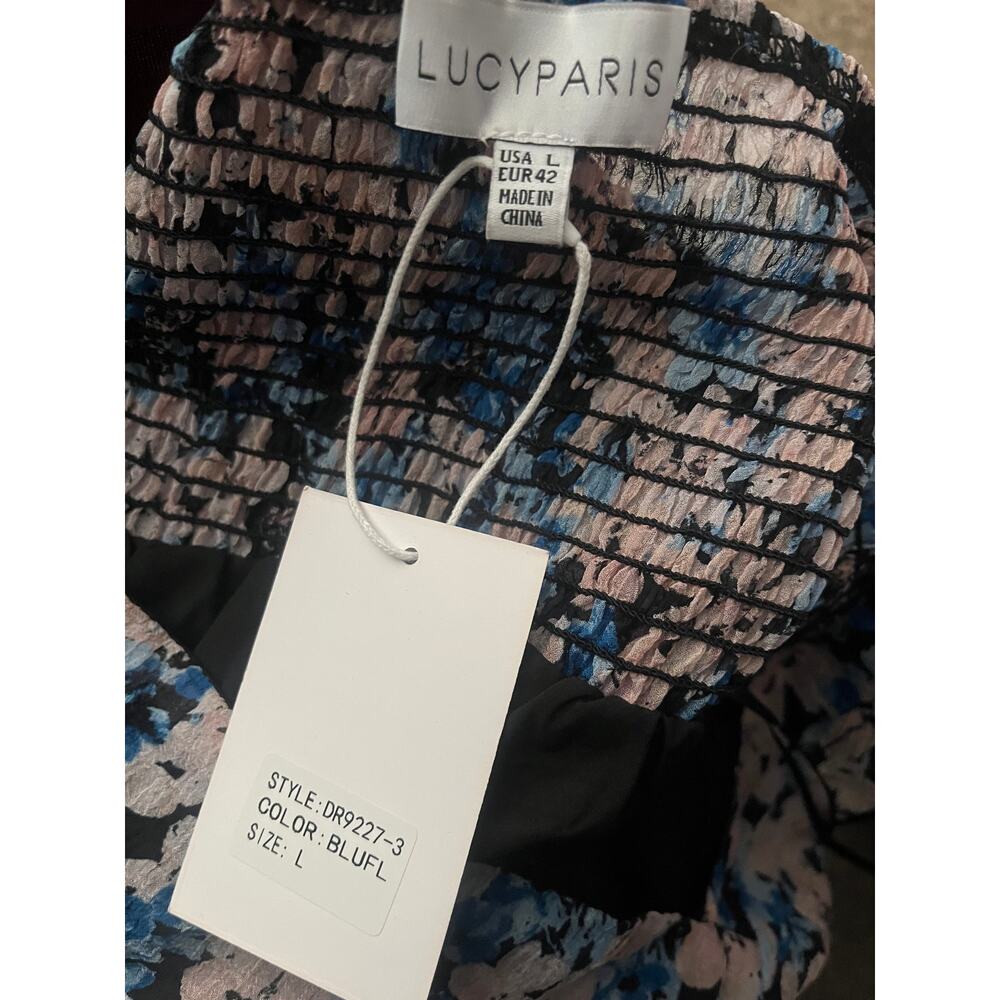 Lucy Paris Blue Floral Long Sleeve Mini Dress Size Large NWT - Picture 4 of 6